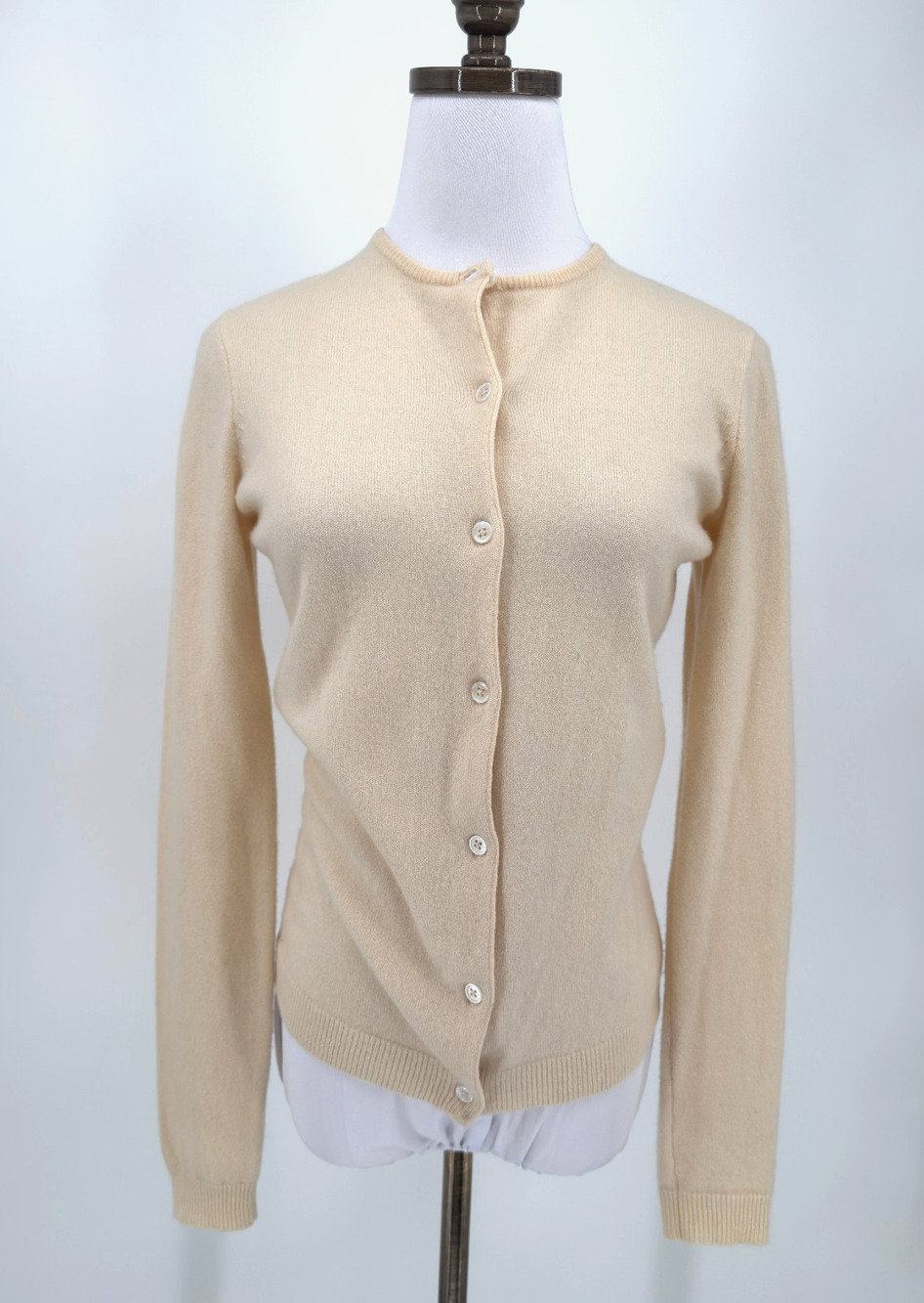 Ralph Lauren Purple Label Ivory Cashmere Crew Cardigan Sweater Sz M
